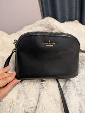 kate spade Black Pebbled Leather Crossbody with Gold Logo